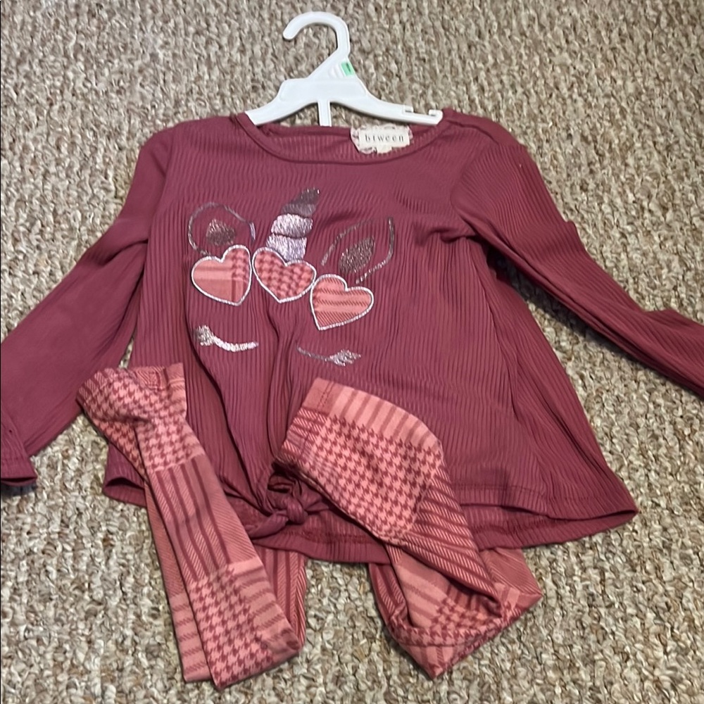 btween Kids Heart Print Top - Pink 2 piece set